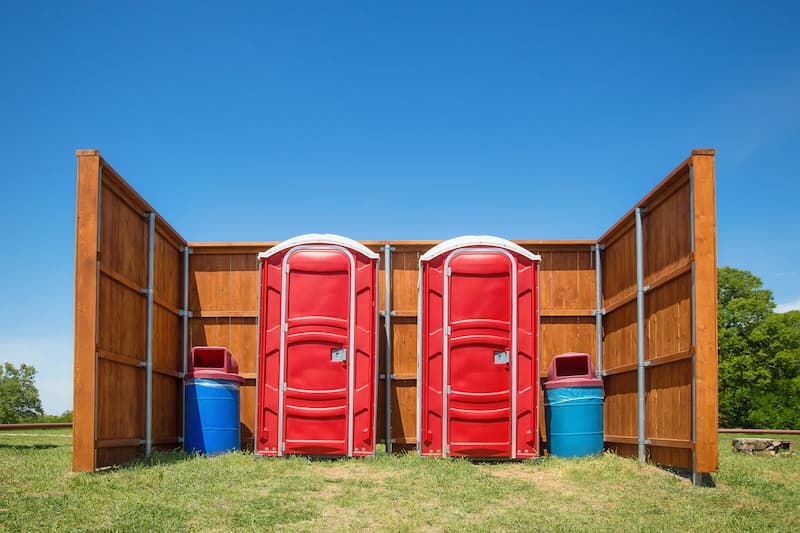 Short-term porta potty units staged for delivery in Harrisburg, Pennsylvania